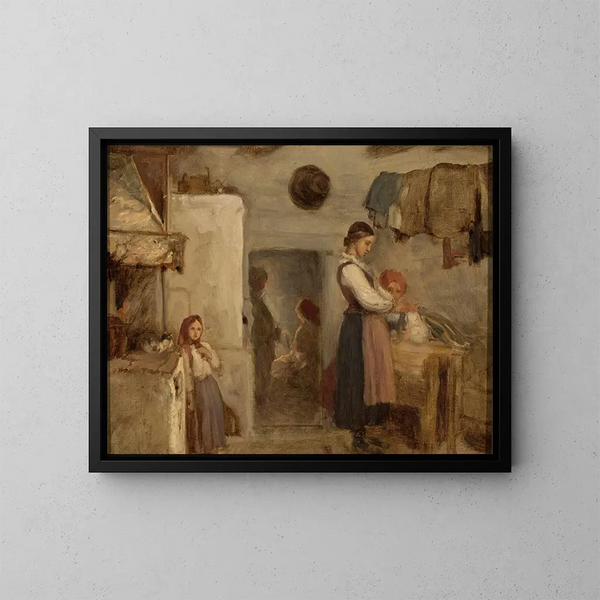 Interno di una casa contadina - Aleksander Kotsis — quadro incorniciato alla parete