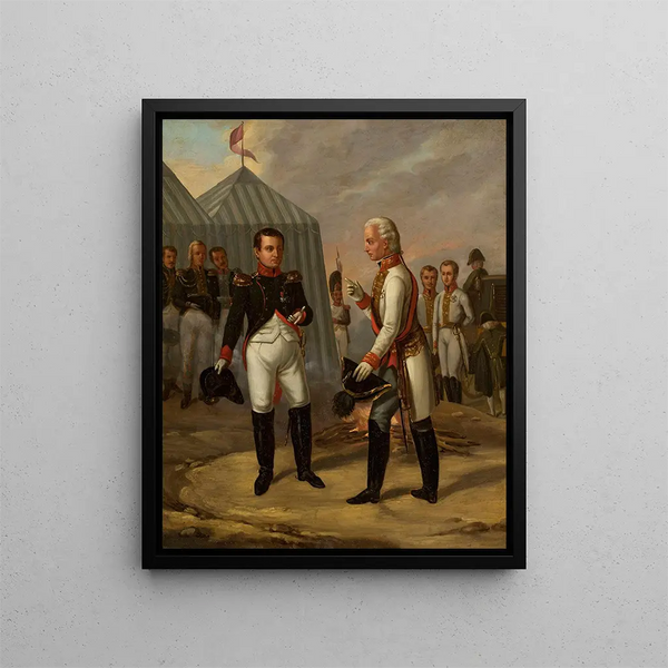Napoleone e Francesco II dopo la battaglia di Austerlitz - Aleksander Stankiewicz — quadro incorniciato alla parete