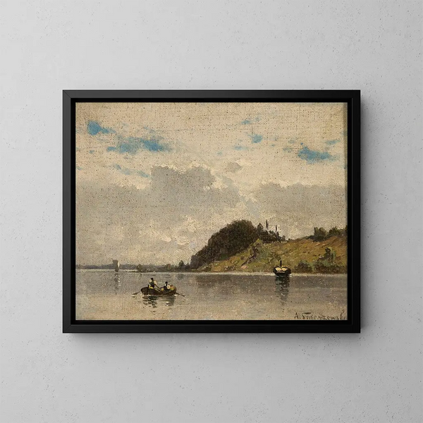 Paesaggio di lago e fiume - Aleksander Swieszewski — quadro incorniciato alla parete
