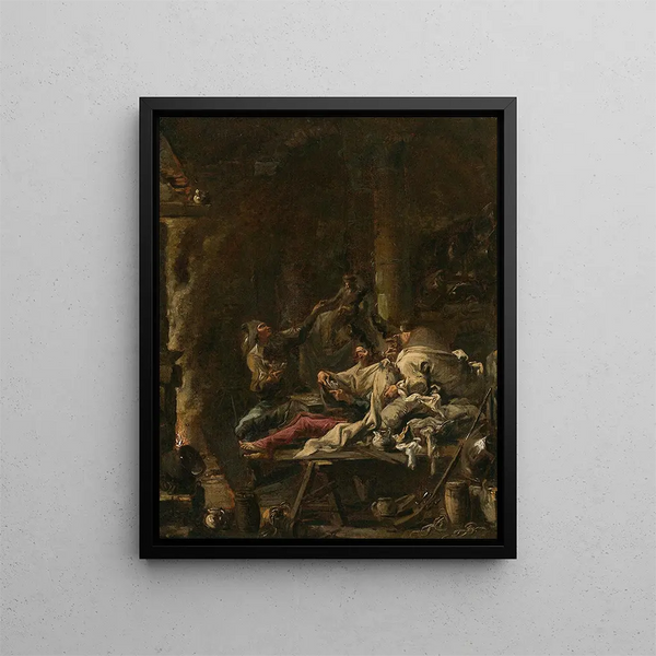 Giocatori di carte accanto al fuoco - Alessandro Magnasco — quadro incorniciato alla parete