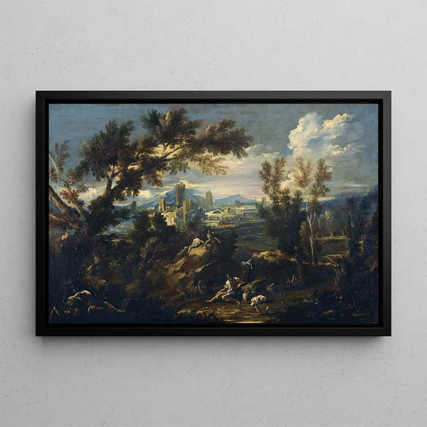Paesaggio con pastori - Alessandro Magnasco — quadro incorniciato alla parete