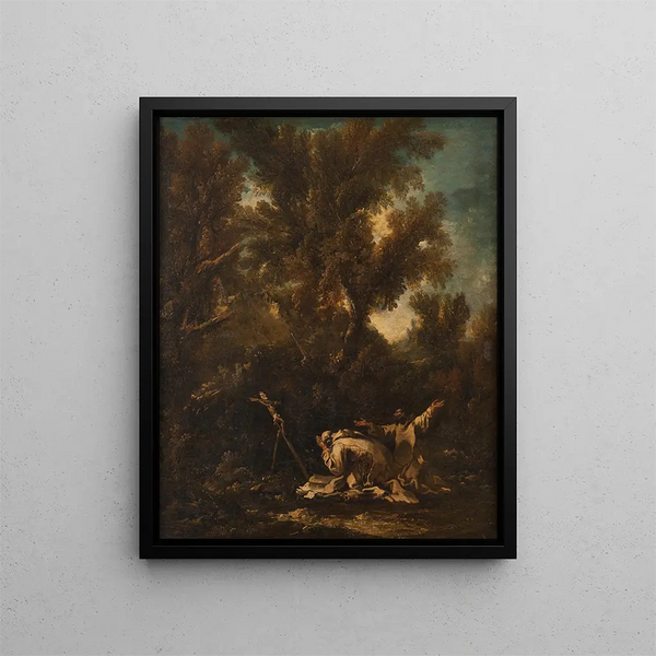 Paesaggio con due monaci pentiti - Alessandro Magnasco — quadro incorniciato alla parete