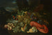 Un cestino di limoni, asparagi, pesche, un melone, prugne, uva e altri frutti con un aragosta in un paesaggio - Alexander Coosemans — vista dell’opera