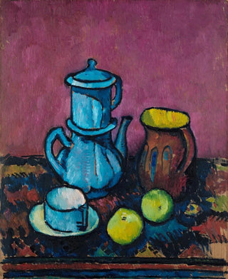Alexander Kanoldt - Still life with coffee tableware and apples.webp