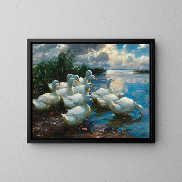 Anatre al bordo di un lago - Alexander Koester — quadro incorniciato alla parete