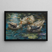 Cinque anatre colorate nell'acqua blu delle ninfee - Alexander Koester — quadro incorniciato alla parete