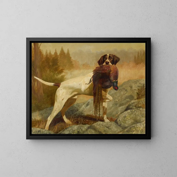 Pointer con fagiano - Alexander Pope Jr — quadro incorniciato alla parete