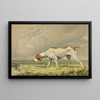 Alexander Pope Jr - Standing Pointer gazing at small bird in pond.webp