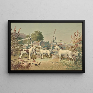 Alexander Pope Jr - Three standing white dogs with cropped ears one with liver spots.webp