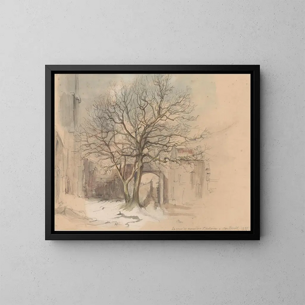 Corte del convento di Sant'Antonio a Maastricht in inverno - Alexander Schaepkens — quadro incorniciato alla parete