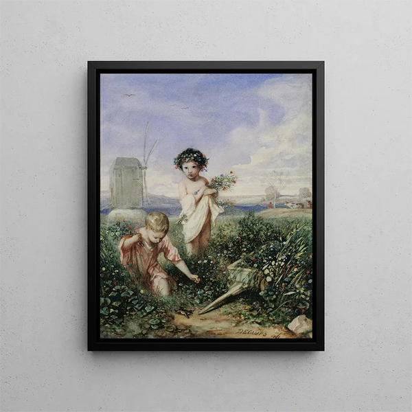 Bambini che raccolgono fiori - Alexandre-Gabriel Decamps — quadro incorniciato alla parete