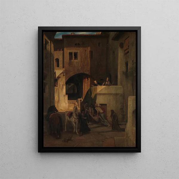 Il buon Samaritano - Alexandre-Gabriel Decamps — quadro incorniciato alla parete