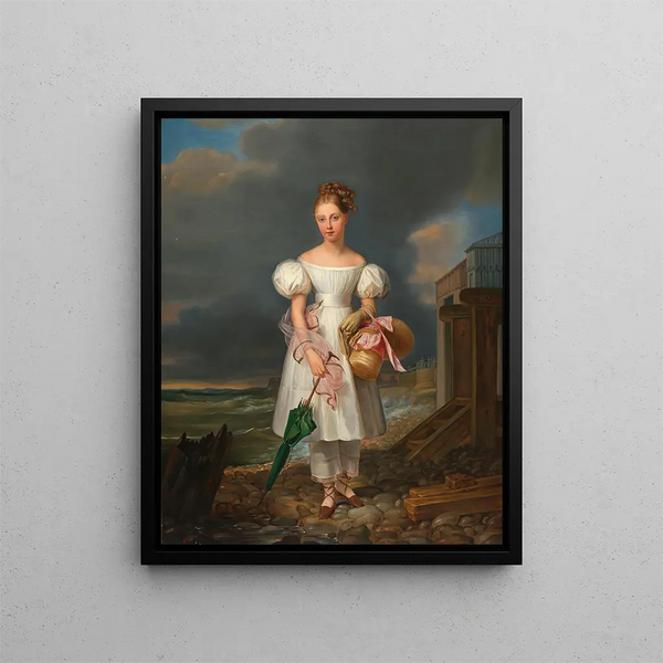 Ritratto di una giovane ragazza sulla spiaggia - Alexandre-Jean Dubois-Drahonet — quadro incorniciato alla parete