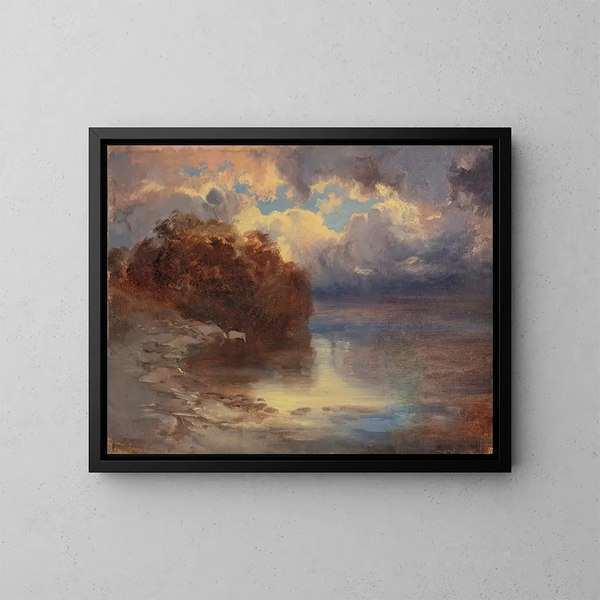 Bordo lago e massiccio di alberi - Alexandre Calame — quadro incorniciato alla parete