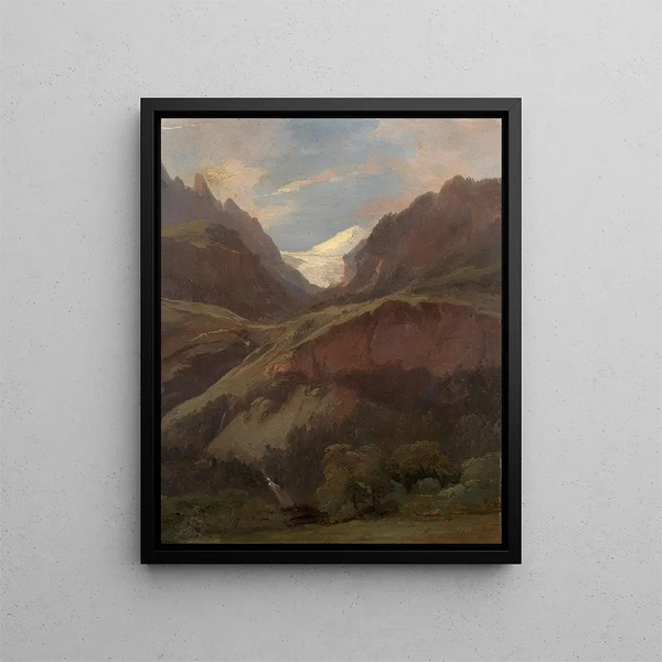 Vista sul Wetterhorn e il Reichenbach da Meiringen - Alexandre Calame — quadro incorniciato alla parete