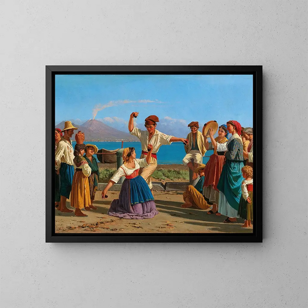 Tarantella a Napoli con il Vesuvio sullo sfondo - Alexandre Francia — quadro incorniciato alla parete