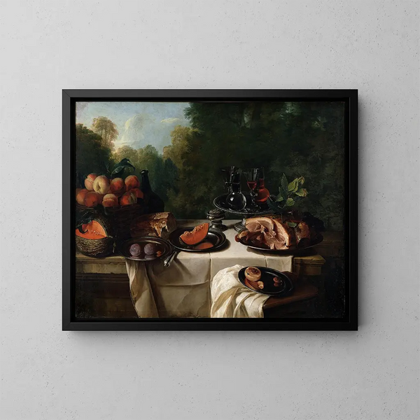 Nature morte con prosciutto - Alexandre François Desportes — quadro incorniciato alla parete
