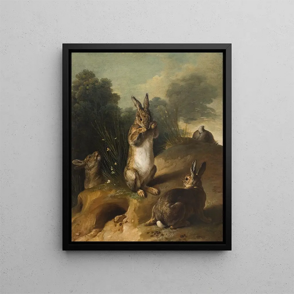 Conigli - Alexandre François Desportes — quadro incorniciato alla parete