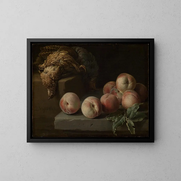 Nature morte con pesche e una pernice - Alexandre François Desportes — quadro incorniciato alla parete
