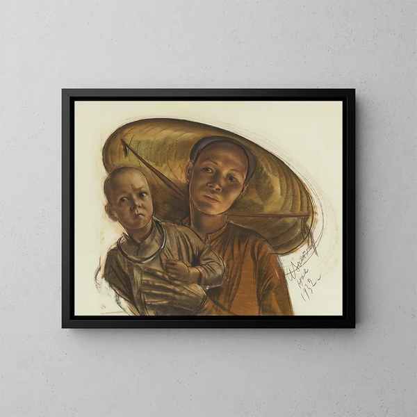 Madre e bambino - Alexandre Iacovleff — quadro incorniciato alla parete