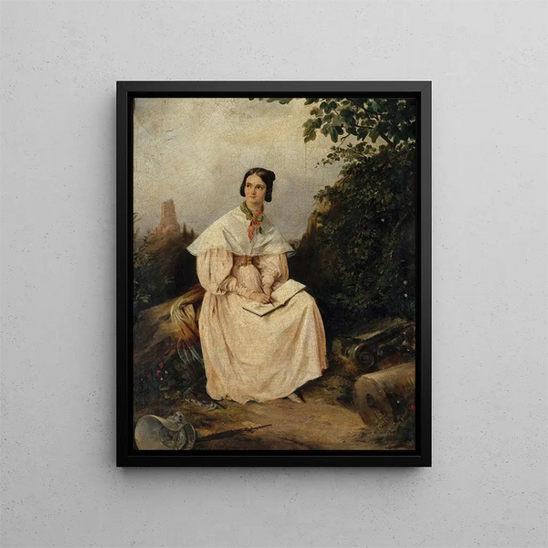 Héloïse Colin disegnando in campagna a Nîmes - Alexandre Marie Colin — quadro incorniciato alla parete