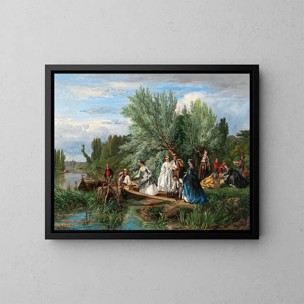 Un picnic sul fiume - Alexandre René Véron — quadro incorniciato alla parete
