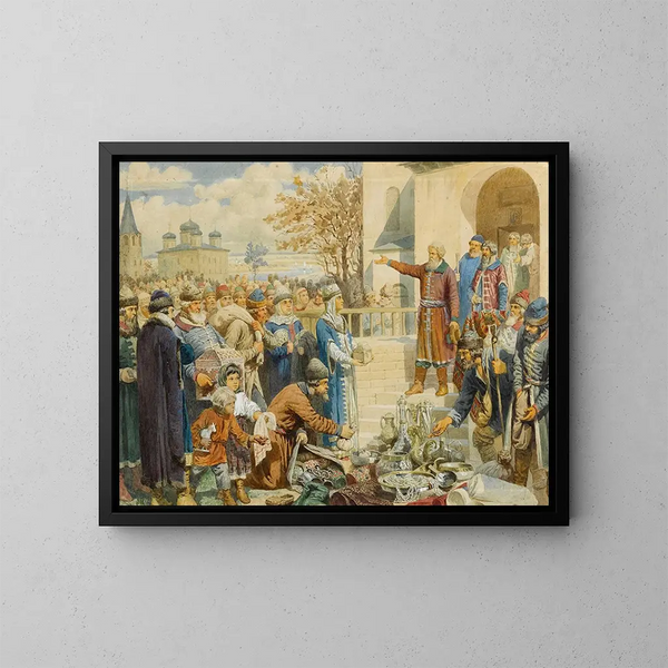 Appel di Minin a Nizhny Novgorod nel 1611 - Alexei Danilovich Kivshenko — quadro incorniciato alla parete