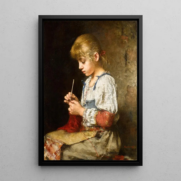 Fille crochetant - Alexei Harlamoff — quadro incorniciato alla parete