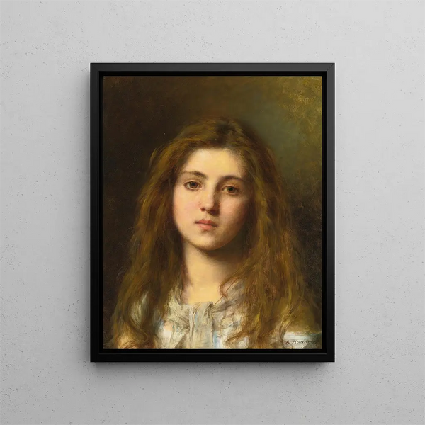 Ritratto di una giovane ragazza - Alexei Harlamoff — quadro incorniciato alla parete