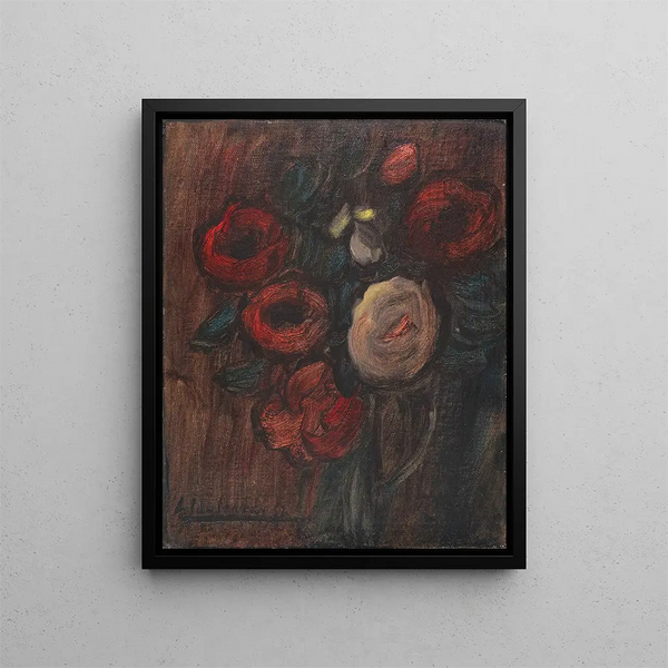 Grande natura morta Brocca verde con peonie Mazzo di rose scure - Alexej von Jawlensky — quadro incorniciato alla parete