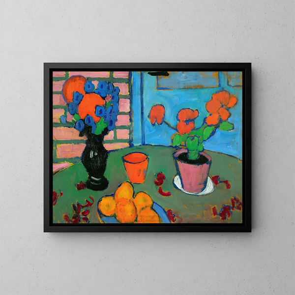 Nature morte con fiori e arance - Alexej von Jawlensky — quadro incorniciato alla parete