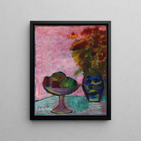 Nature morte con ciotola di frutta e vaso di fiori - Alexej von Jawlensky — quadro incorniciato alla parete