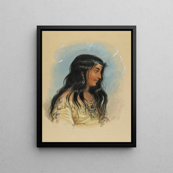Una giovane donna della tribù delle Teste Piatte - Alfred Jacob Miller — quadro incorniciato alla parete