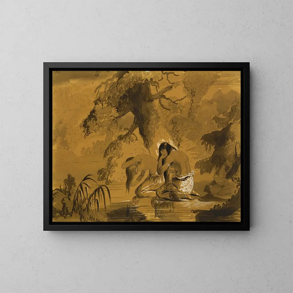 Toilette di donne indiane - Alfred Jacob Miller — quadro incorniciato alla parete