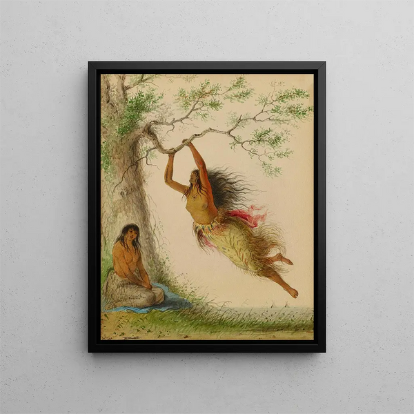 Filles indiennes se balançant - Alfred Jacob Miller — quadro incorniciato alla parete