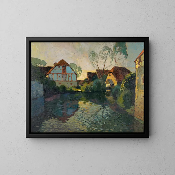 Crepuscolo in un villaggio - Alfred Poell — quadro incorniciato alla parete