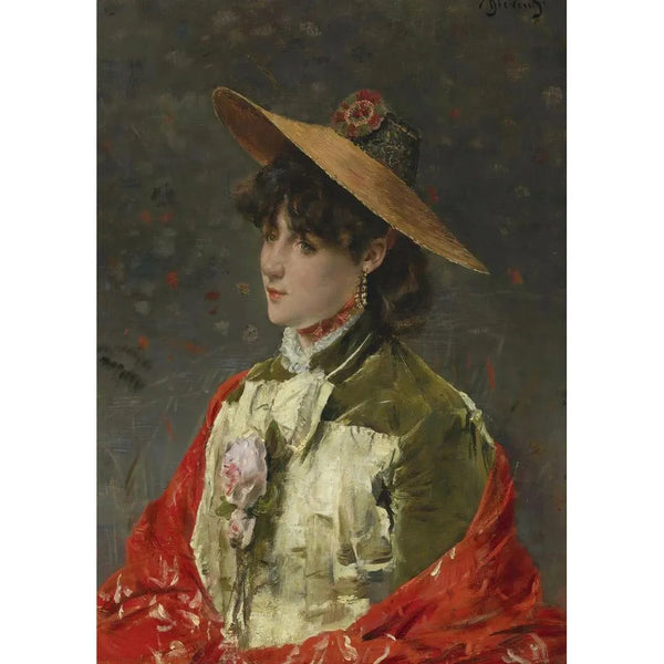 Donna con cappello di paglia - Alfred Stevens — quadro incorniciato alla parete