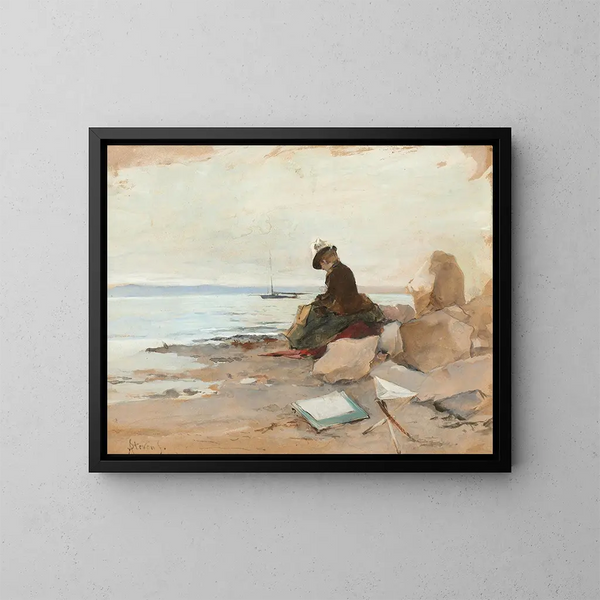 Donna pittrice sul mare - Alfred Stevens — quadro incorniciato alla parete