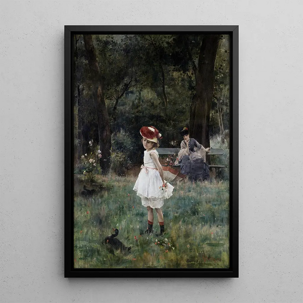 La bambina con le paperelle - Alfred Stevens — quadro incorniciato alla parete