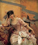 Giovane donna con una paravento giapponese - Alfred Stevens — vista dell’opera