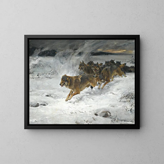 Una muta di lupi - Alfred von Wierusz-Kowalski — quadro incorniciato alla parete