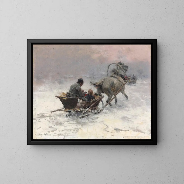 Passeggiata con la slitta - Alfred von Wierusz-Kowalski — quadro incorniciato alla parete