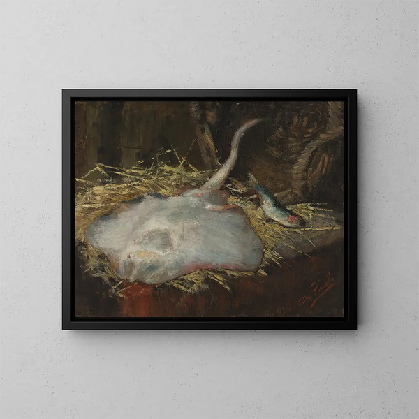 Nature morte con razza e aringa - Alfred William Finch — quadro incorniciato alla parete