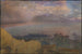Vista sulla baia di Napoli con il Vesuvio fumante in lontananza, sera - Alfred William Hunt — vista dell’opera