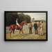 Il cavallo da corsa Kingswood con C. Wood, l'allenatore Sherrad e Sir G. Chetwynd Bart, Lord Lurgan e M. E.H. Benson nelle vicinanze - Allen Culpeper Sealy — quadro incorniciato alla parete