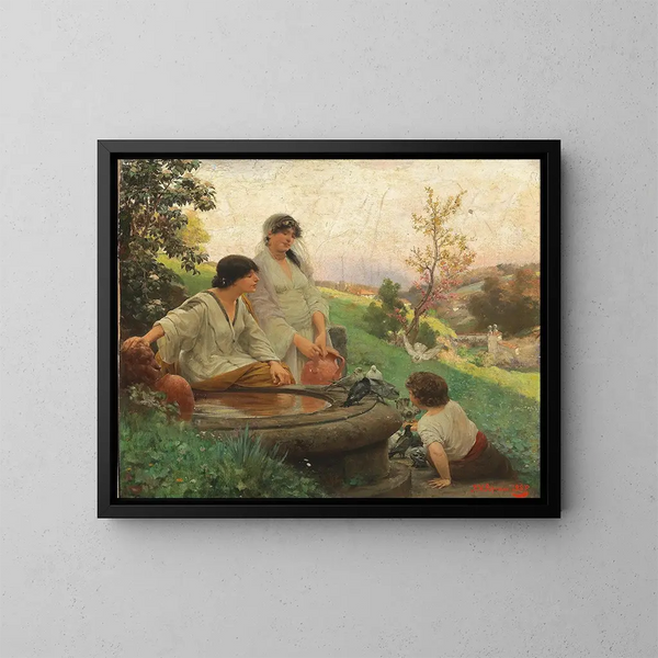 Al bordo della fontana - Alois Hans Schram — quadro incorniciato alla parete