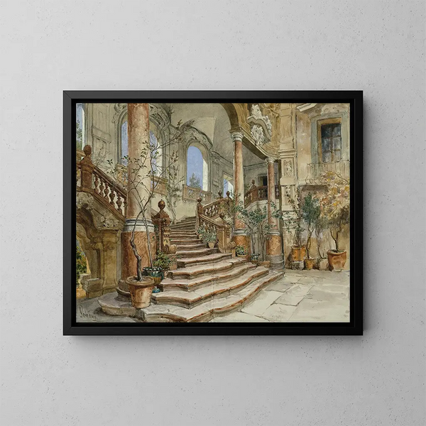 Scala in marmo al palazzo Bonagia a Palermo - Alois Schönn — quadro incorniciato alla parete