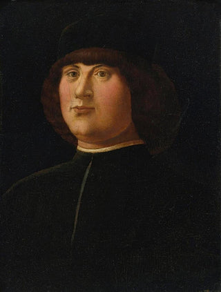 Alvise Vivarini - Portrait of a gentleman in a black cap with an elaborate zazzera.webp