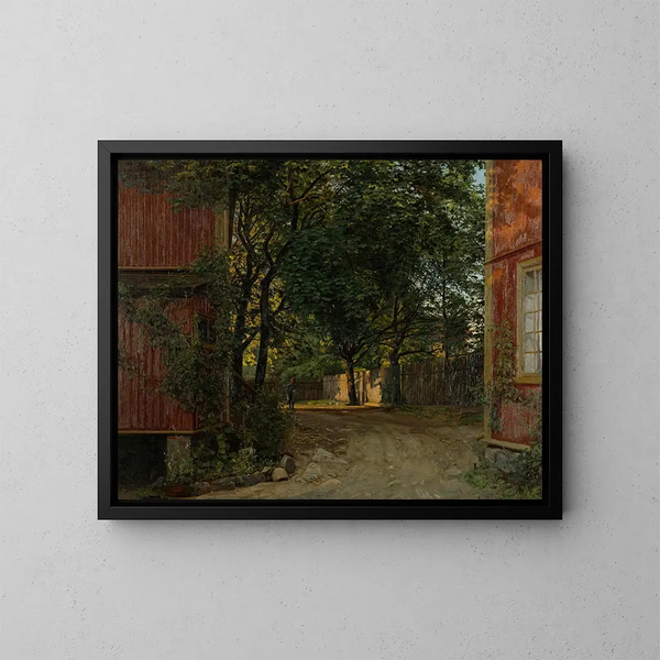 Il giornale della sera arriva a Majorstuveien 8 - Amaldus Nielsen — quadro incorniciato alla parete