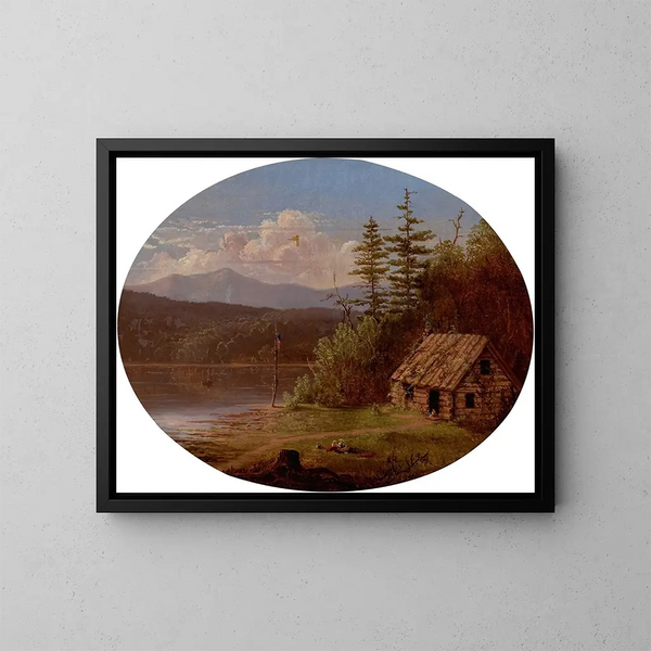 Cabane al bordo del fiume - Scuola Americana — quadro incorniciato alla parete